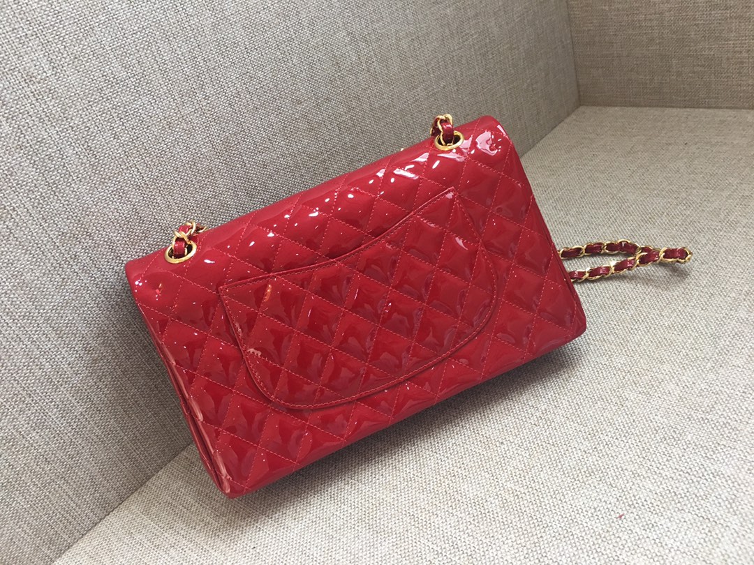 Medium Classic Flap Patent Leather Bag AO1112 Red/Gold